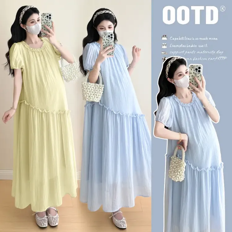 2025夏季孕妇装上新品孕妇连衣裙轻薄透气中长款裙子时尚宽松