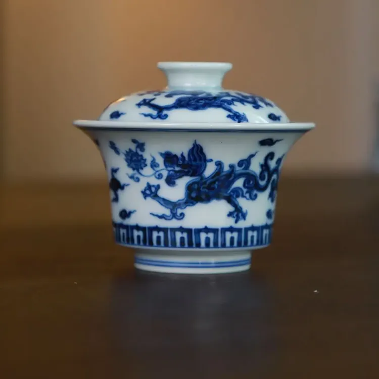 和然珍味萱草龙马蹄盖碗两才泡茶盖碗茶具陶瓷手绘全手工柴窑盖碗