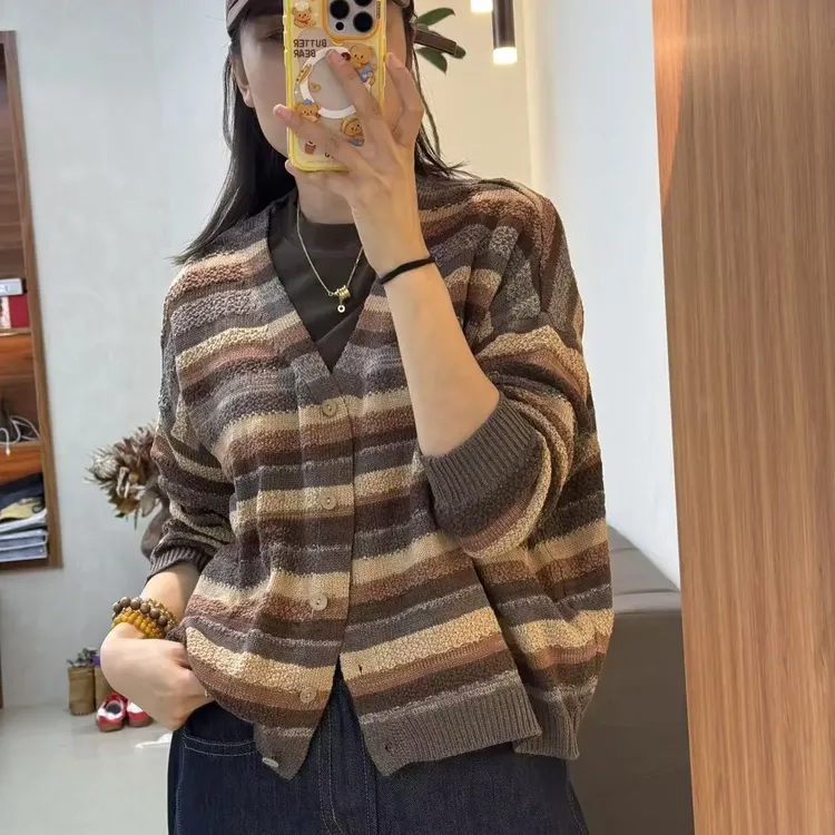 2668-时尚温柔风复古氛围感衬衣针织开衫