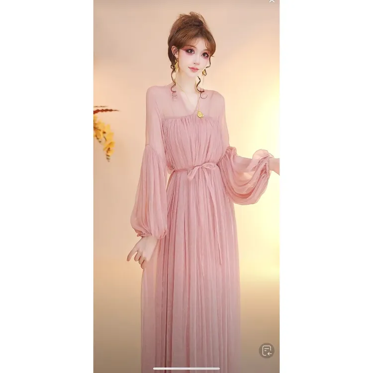 法式高级小众设计感多巴胺灯笼袖遮肉显瘦连衣裙套裙