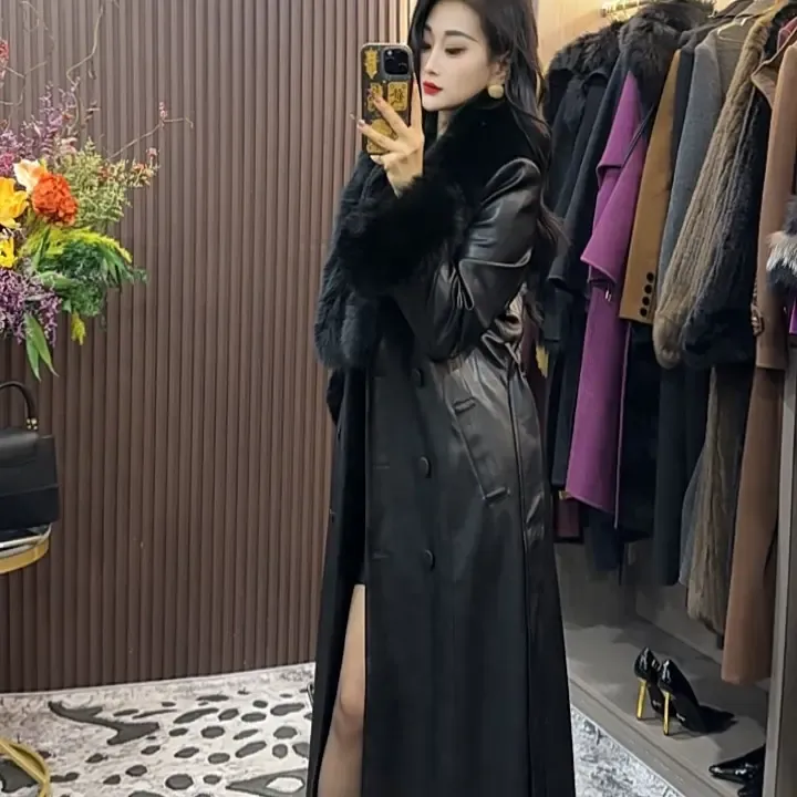 师小姐女装～超长冬季真狐狸毛皮衣加绒大衣992
