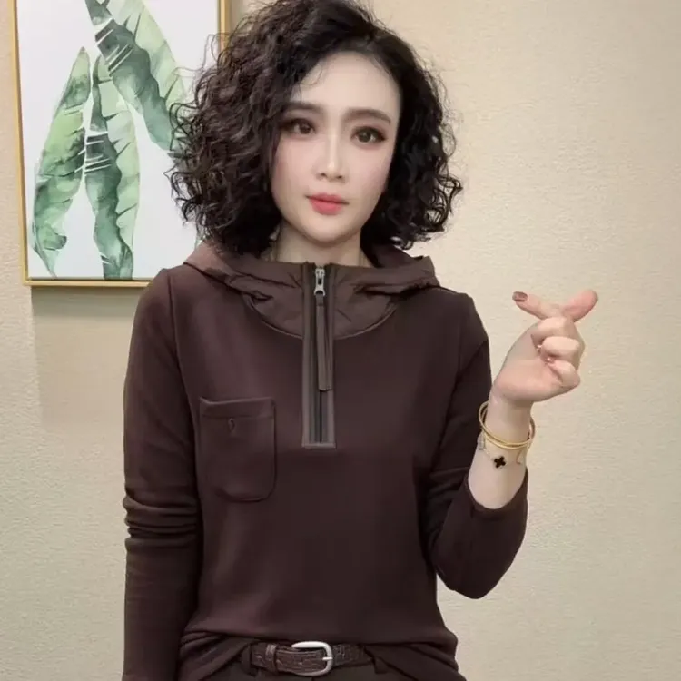 新款时尚女装打底连帽纯色休闲秋冬女士卫衣秋冬长袖#683