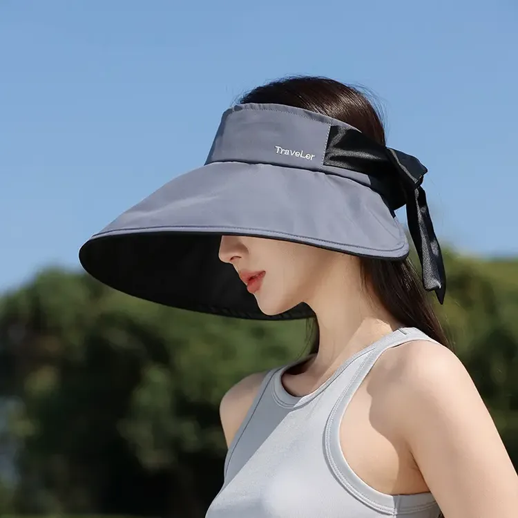 防晒帽女夏季遮阳防紫外线2025新款大帽檐可折叠蝴蝶结空顶太阳帽