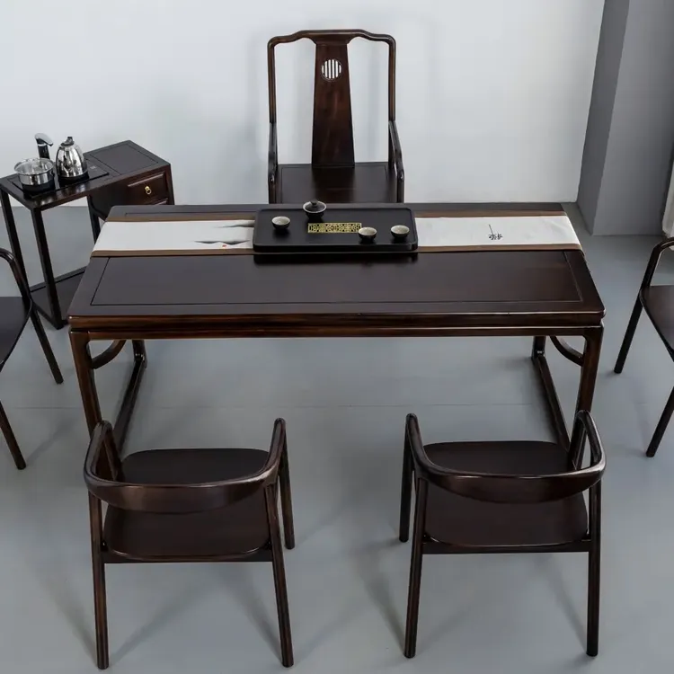 胡桃木茶桌喷漆书桌油漆工艺新中式餐桌椅禅意餐椅茶几可移动