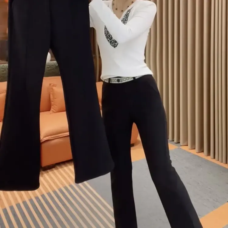 高腰加厚加绒显瘦微喇裤女冬季保暖休闲百搭喇叭裤