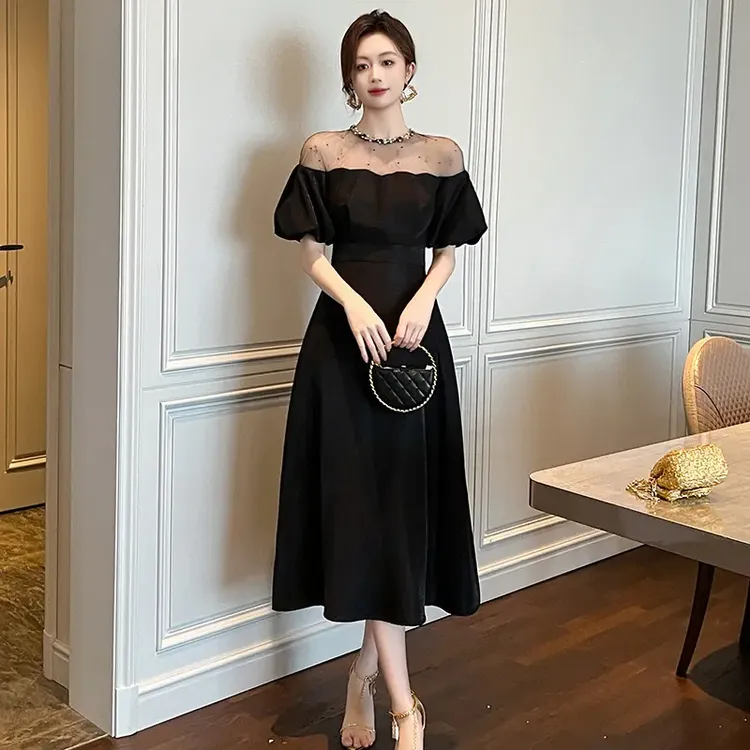 名媛赫本风连衣裙修身晚礼服长款轻奢气质优雅