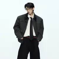 ArguE CulturE古典轮廓*撞色翻领挺阔夹克工装大口袋外套拉链上衣