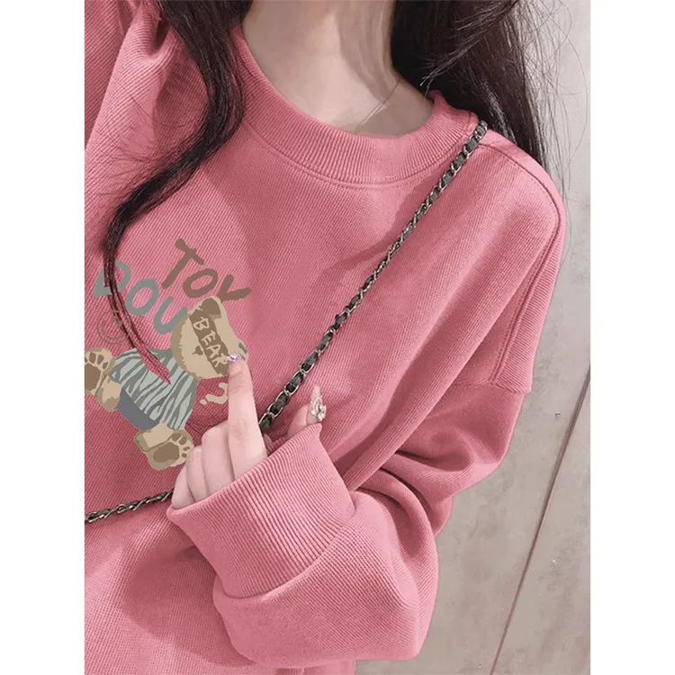 即墨保暖卫衣女春秋季加绒2025新款韩版卡通小熊洋气减龄圆领上衣