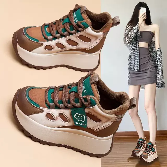 真皮厚底增高老爹鞋女2024秋冬新款加绒保暖阿甘鞋软底运动休闲鞋