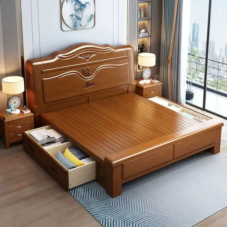 新中式家居加粗加厚燕尾榫卯结构实木床大床