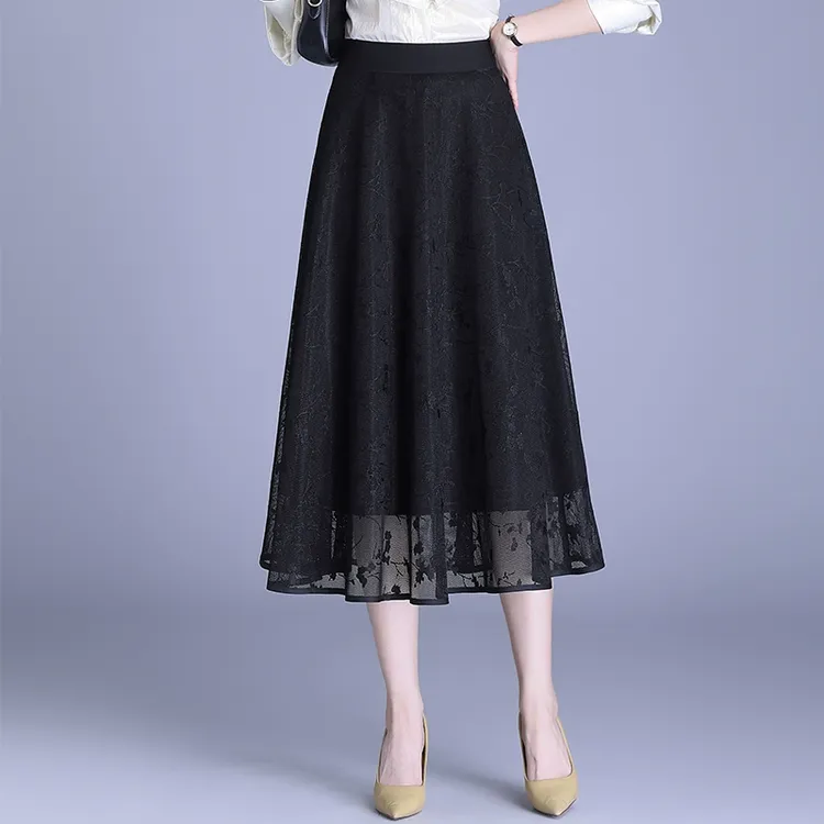 黑色网纱半身裙女春季2025新款高腰显瘦a字裙中长款百褶裙休闲裙