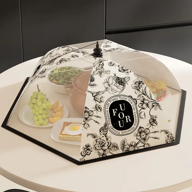 家用可折叠镂空菜罩夏季防虫透气小香风伞状大容量餐桌剩菜罩