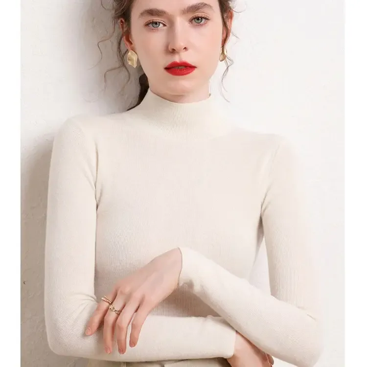 【暖心娇】 一线成衣全无缝半高领针织衫女士毛衣秋冬显瘦