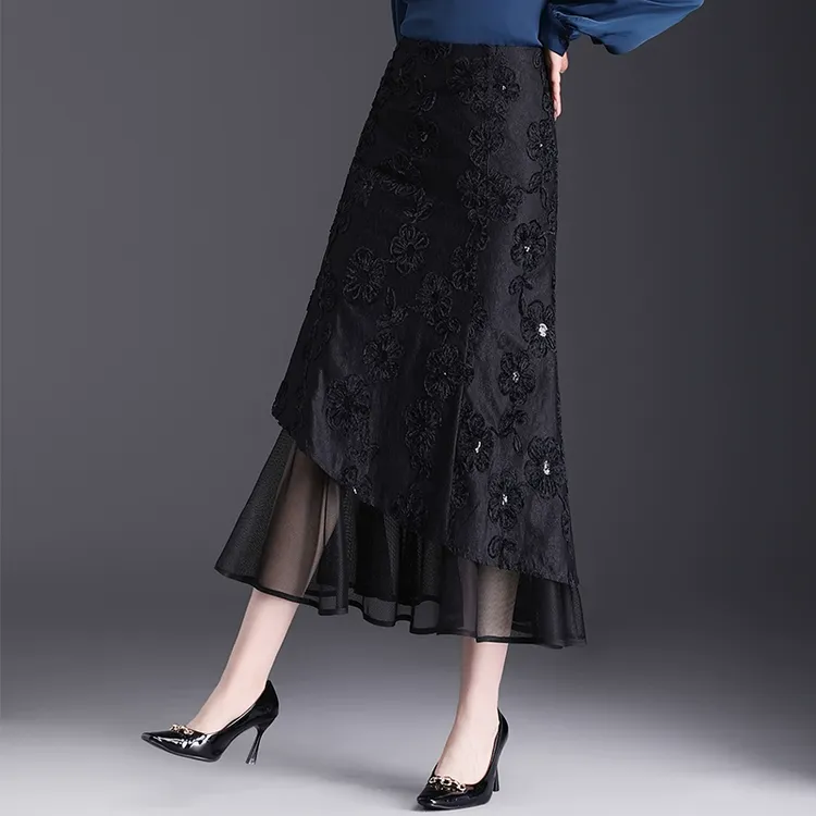 刺绣高端植绒国风包臀半身裙长裙鱼尾裙女秋冬季显瘦2025春季新款