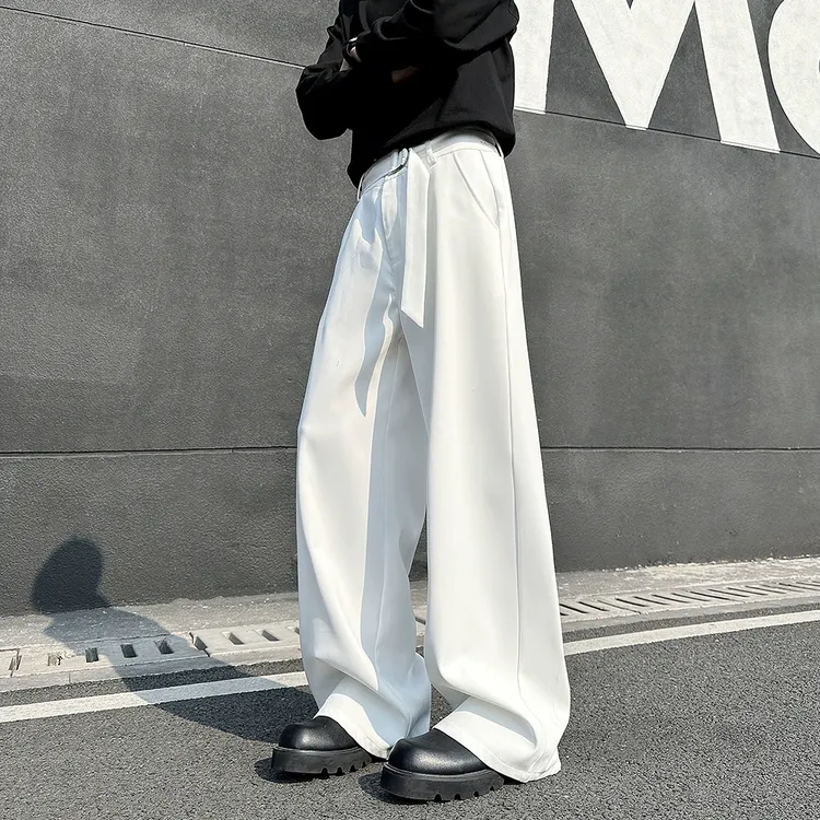 V37高级感阔腿裤子男2025春秋季新款日系垂感简约阔腿西装休闲裤