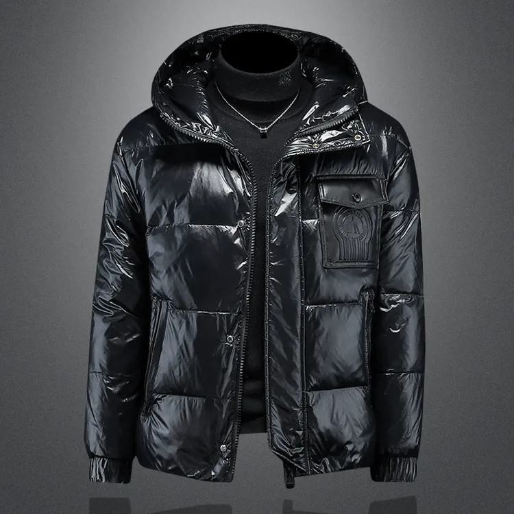 2025冬季加厚新国标黑金短款羽绒服男士白鸭绒防寒休闲连帽羽绒服