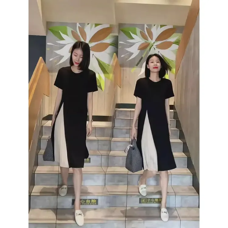 2025夏季新款高级小众设计不规则显瘦轻熟御姐风拼接裙法式连衣裙