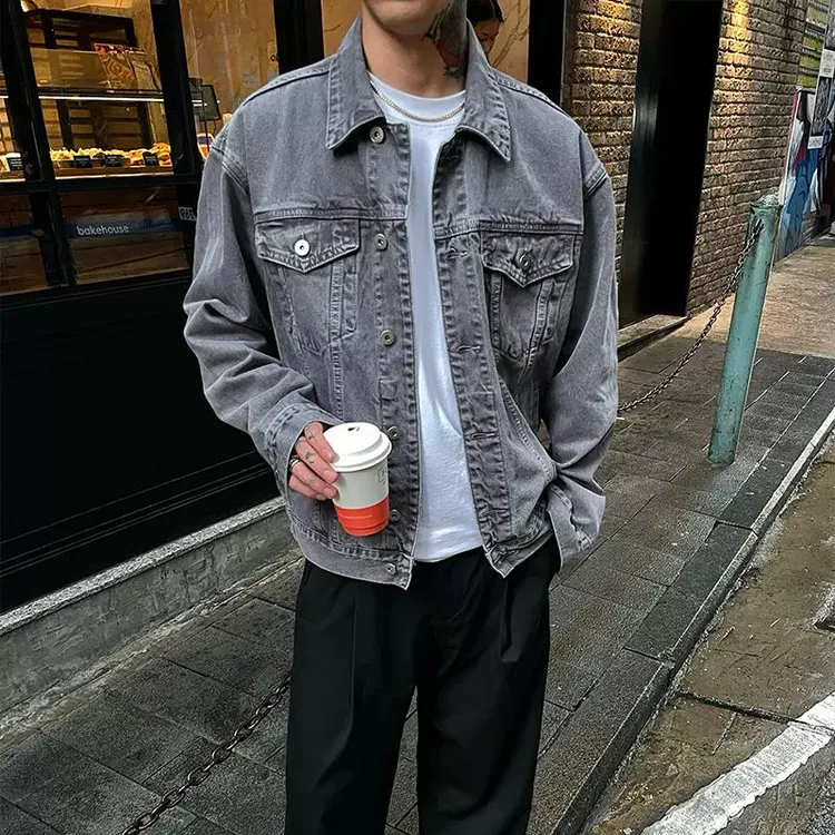 OXFREAK 「经典款 枪灰色」重工水洗牛仔夹克男春季翻领工装外套