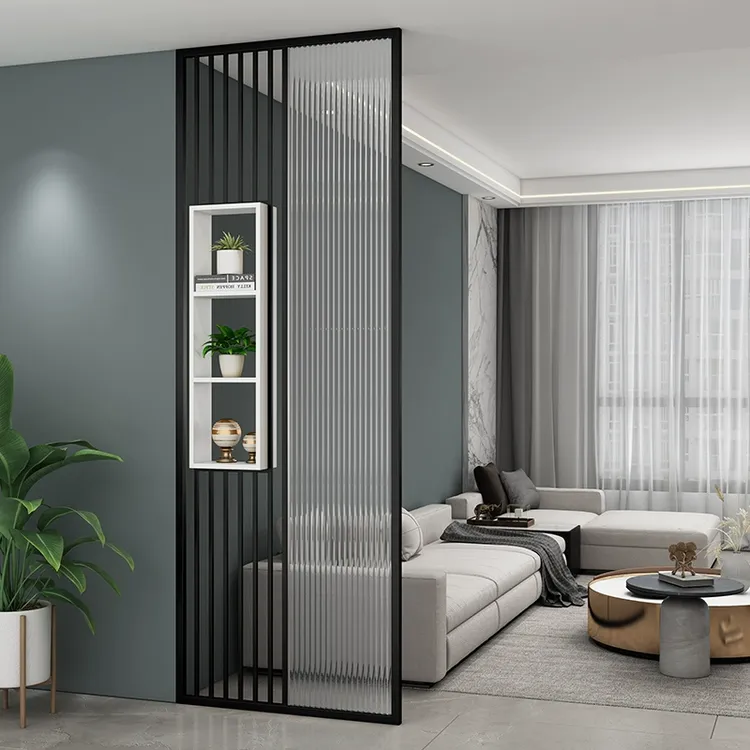 现代简约铁艺长虹玻璃屏风隔断入户玄关客厅不锈钢卫生间隔断屏风