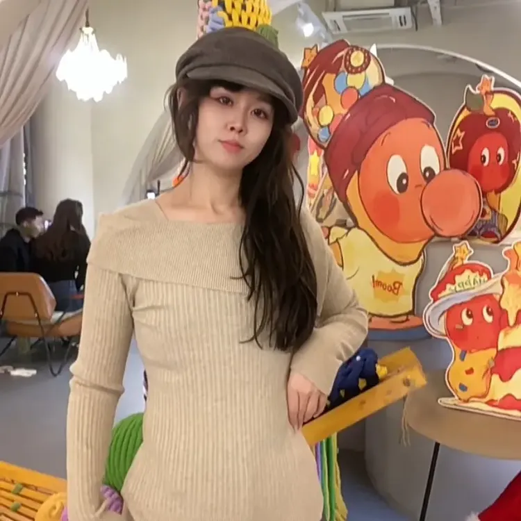 JYBD针织一字肩设计感女式秋冬内搭打底衫上衣