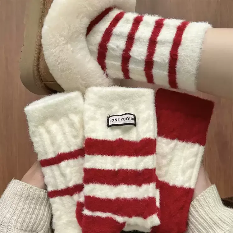 【6双】澳绒睡眠袜加绒秋冬季保暖加厚本命年红色袜子居家地板袜LLW