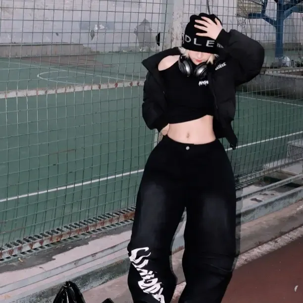 〖粉墨裤〗BLACKBOX黑盒子原创喷墨美式褶皱阔腿裤休闲裤男女同款