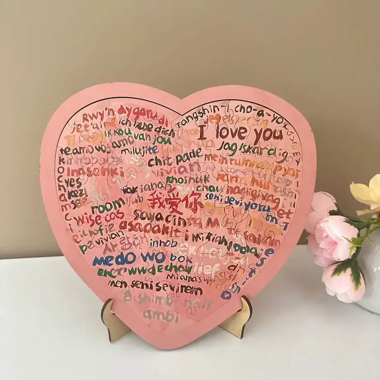 【咕噜】七夕情人节礼物拼图心型100种我爱你木制拼图送女友