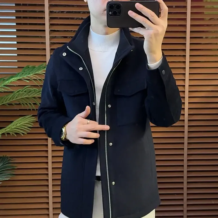 中长款冬季秋季夹克修身男装常规立领春秋常规袖纯色