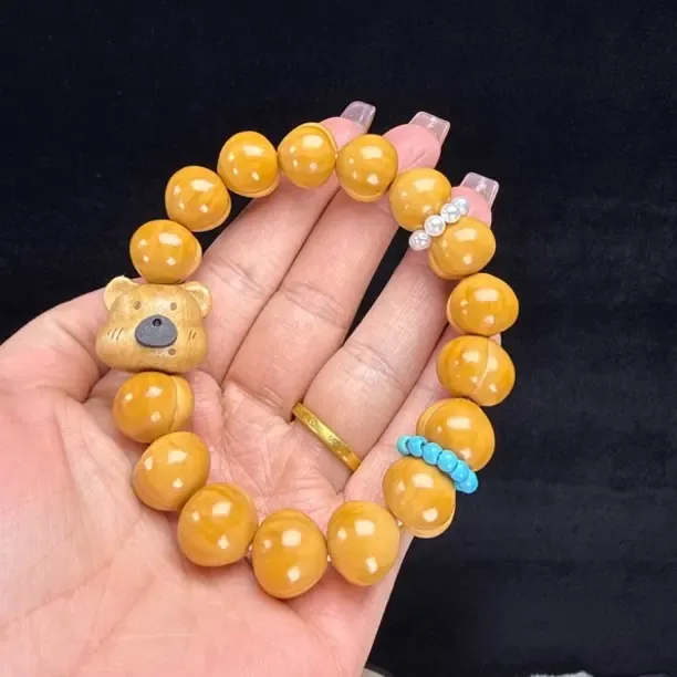 精工雕刻猴头泡芙屁桃小熊头装饰带跑环