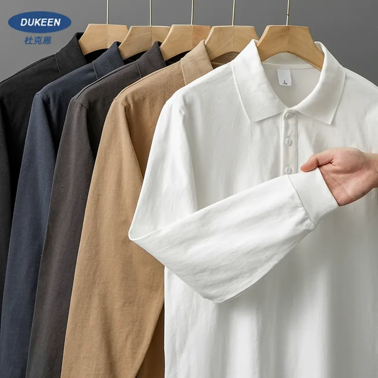 杜克恩320G重磅纯棉Polo衫男款长袖秋季新款美式翻领宽松休闲男装