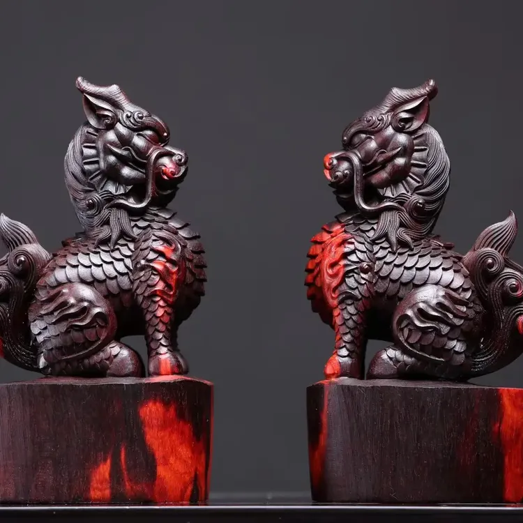 【祥瑞麒麟】高端摆件印度小叶紫檀木雕手工雕刻瑞兽摆件收藏工艺品