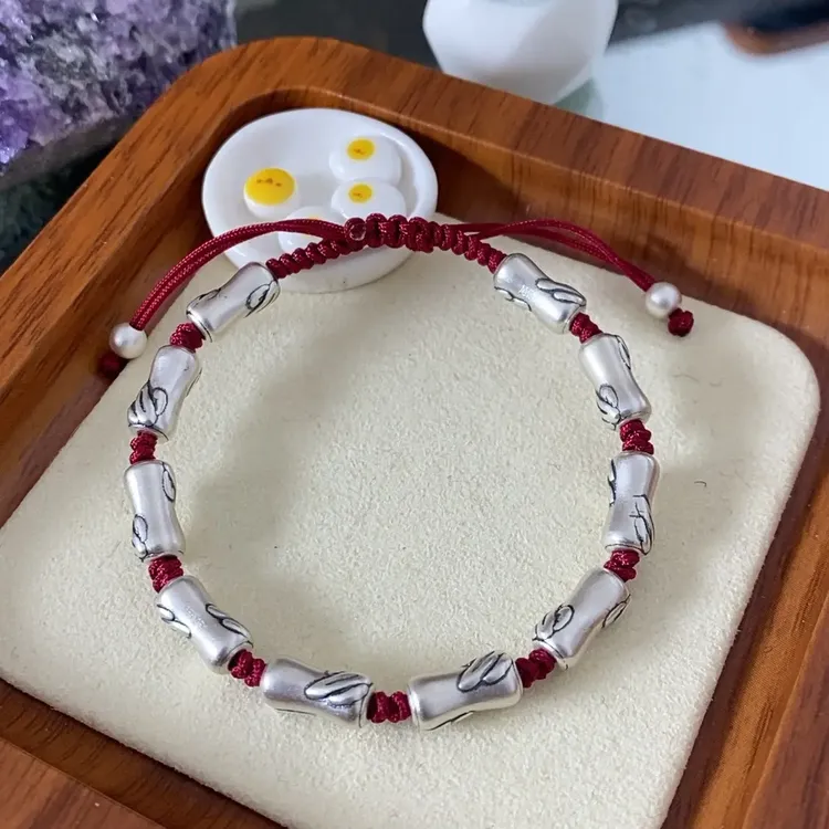 足银锦纶手链 足银999十全十美竹节手工编织款手链时尚简约百搭