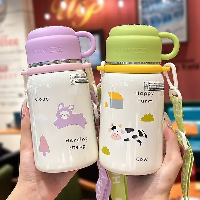 儿童上学专用保温杯带盖男女生茶水分离水杯便携学生户外斜跨水壶