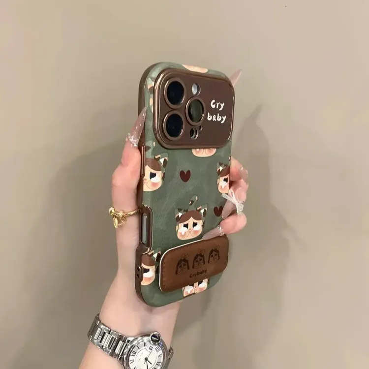 秋冬皮质豹纹哭娃适用苹果17ProMax手机壳iphone15新16pro时尚14