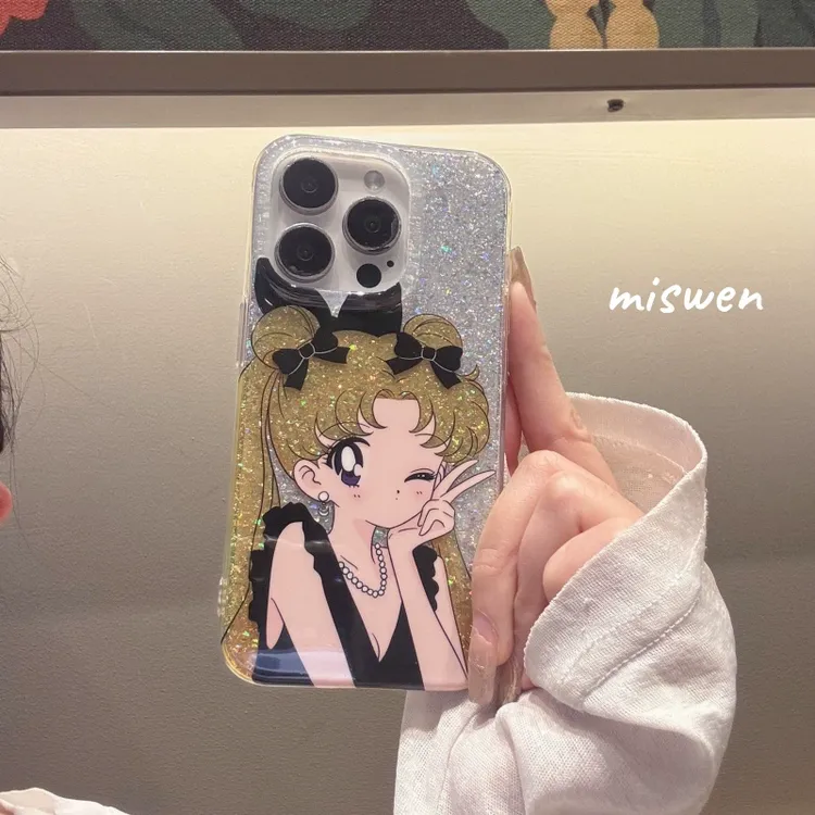 日系动漫比耶闪粉美少女适用iphone15promax女款16pro手机壳14p13