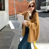 韩系温柔主义慵懒毛衣宽松极简穿搭开衫外套