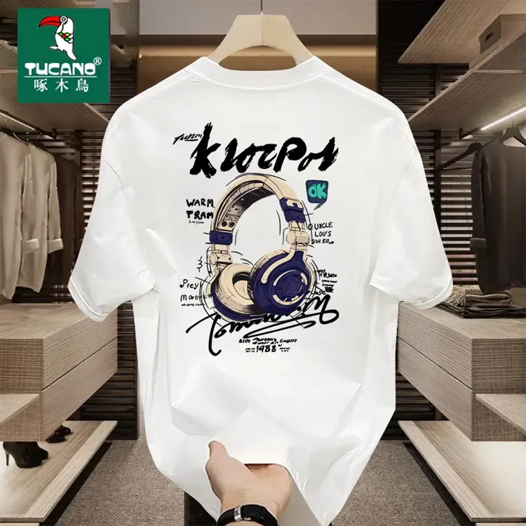 啄木鳥纯棉新款重磅圆领短袖夏季宽松百搭休闲男女同款上衣T恤