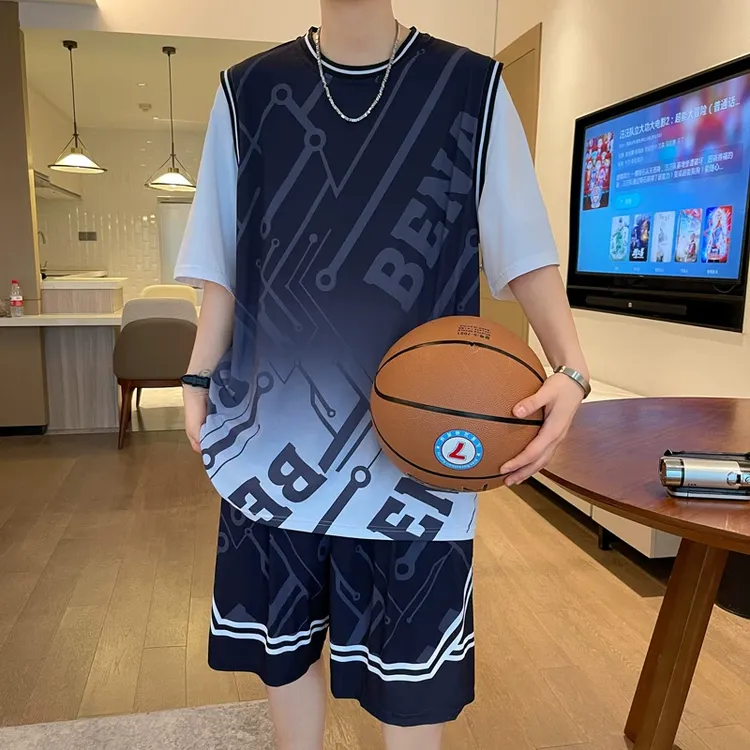 夏季冰丝短袖t恤男孩初中高中学生篮球服套装青少年大童速干球衣