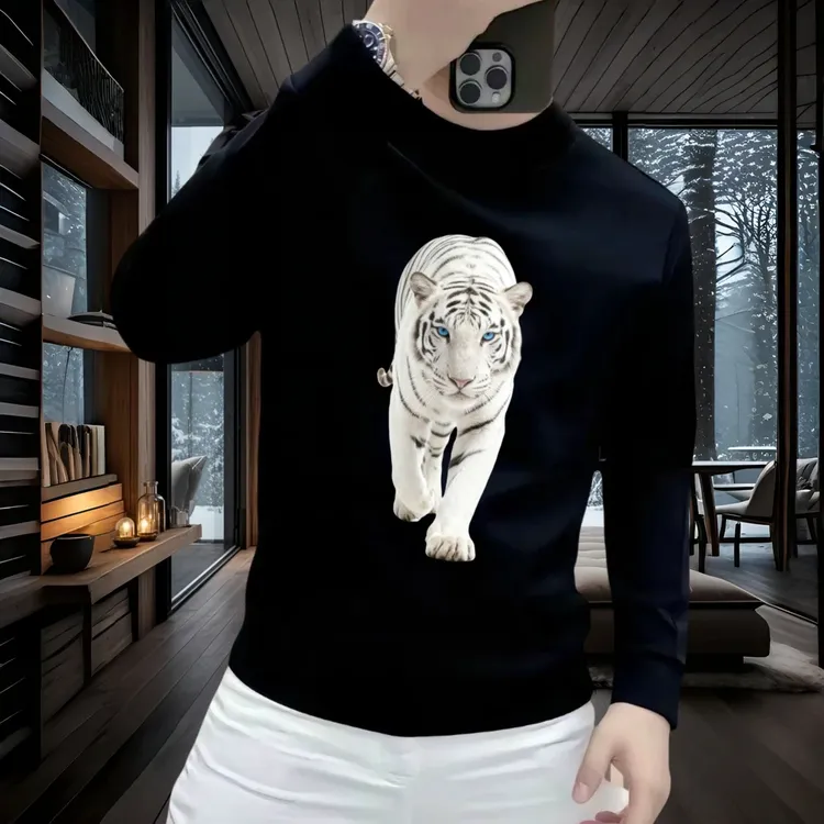 新款男士圆领加绒卫衣秋冬季潮流休闲百搭长袖时尚青年内搭上衣男