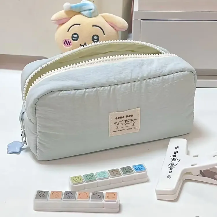 可爱蓝色笔袋ins简约学生高颜值文具盒女生女孩铅笔盒文具袋笔袋