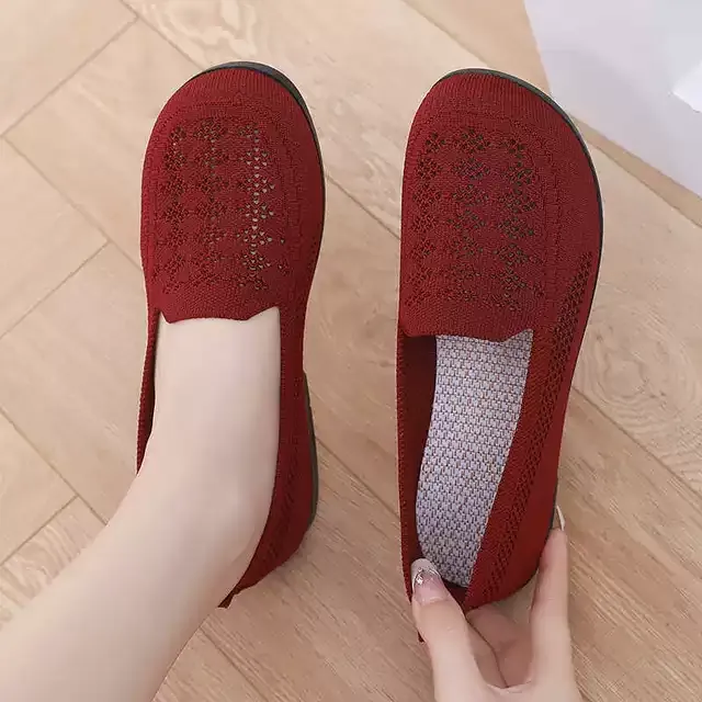 夏季北京布鞋飞织网面透气妈妈鞋中老年镂空浅口防滑一脚蹬女鞋