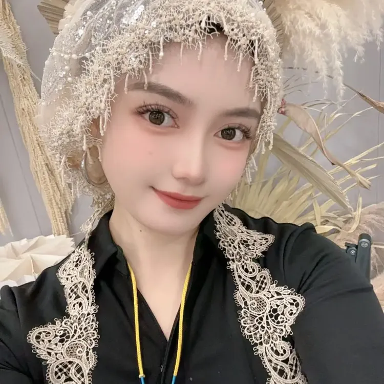 千金风中国风无檐民族风刺绣帽子蕾丝复古白色宴会