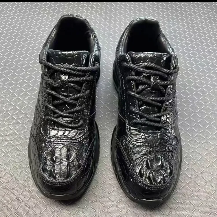 （私人定制）头骨男土保真鳄鱼皮运动鞋时尚潮流鞋子男款黑色