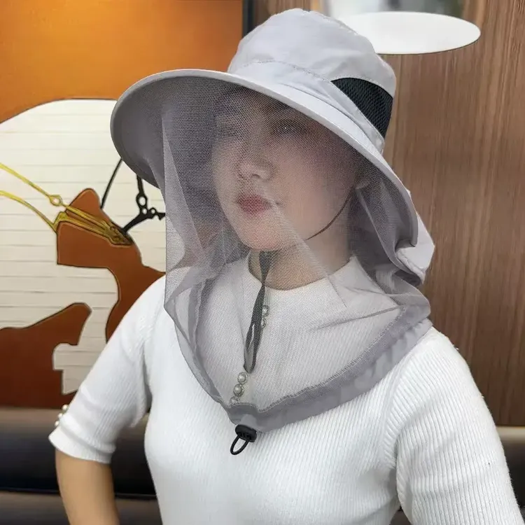 防蚊帽户外钓鱼帽男款遮脸防晒帽透气网纱面罩夜钓防虫防晒遮脸帽