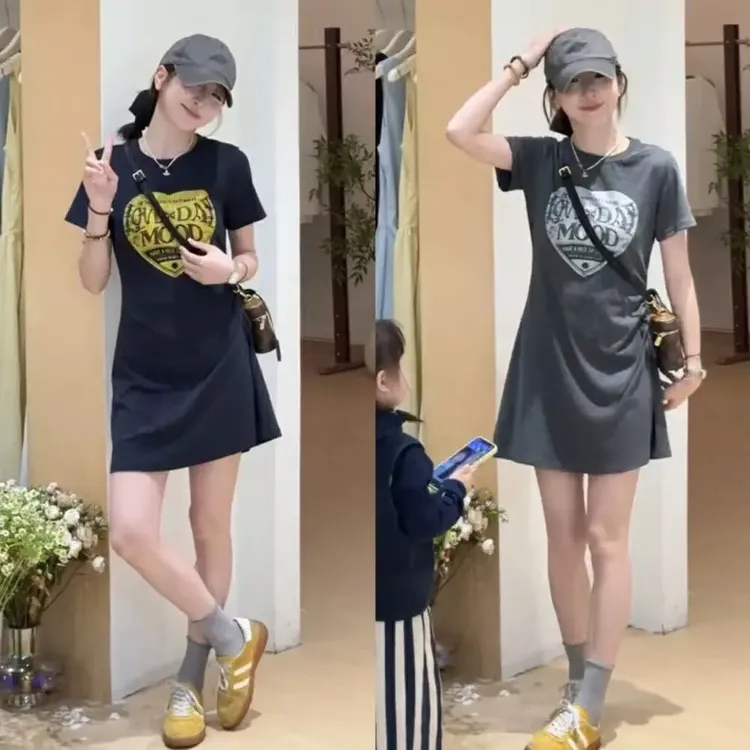 大码女装抽绳收腰显瘦时尚减龄连衣裙 6071