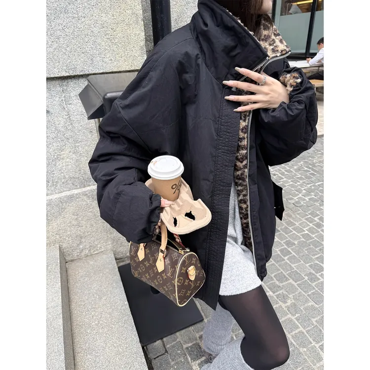 CHIC 豹子女士&双面穿豹纹羊羔绒宽松保暖加厚防风工装外套女