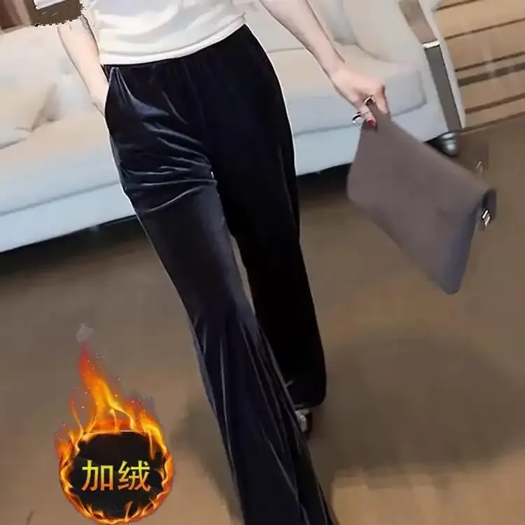 黑色金丝绒阔腿裤女秋冬新款高腰宽松垂感显瘦加绒拖地休闲直筒裤