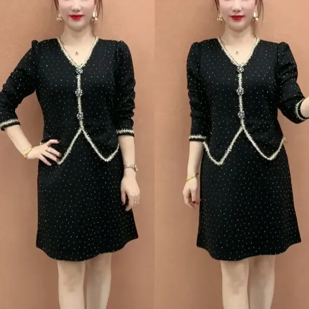 新款拼接收腰显瘦气质百搭冬季亮闪闪假两件连衣裙