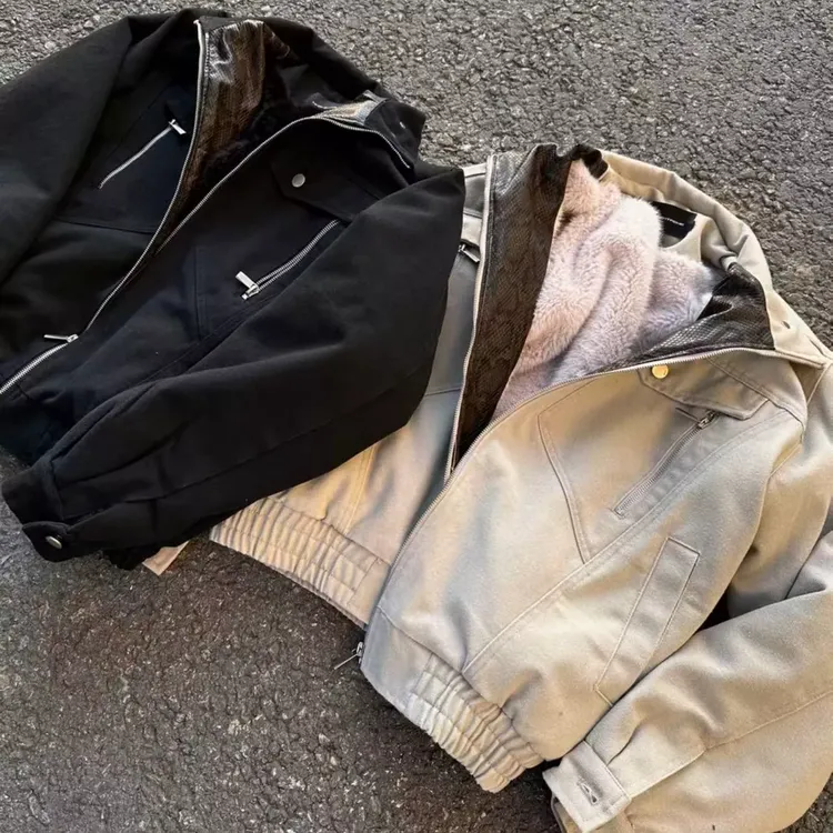 男生冬季穿搭美式水洗座山蟒夹克秋冬百搭加厚高街夹克棉服7088