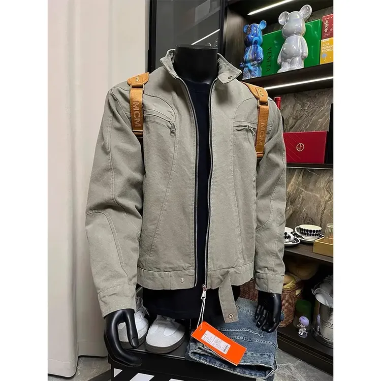 立领短款哈灵顿外套男款春秋美式复古做旧重工水洗底特律工装夹克